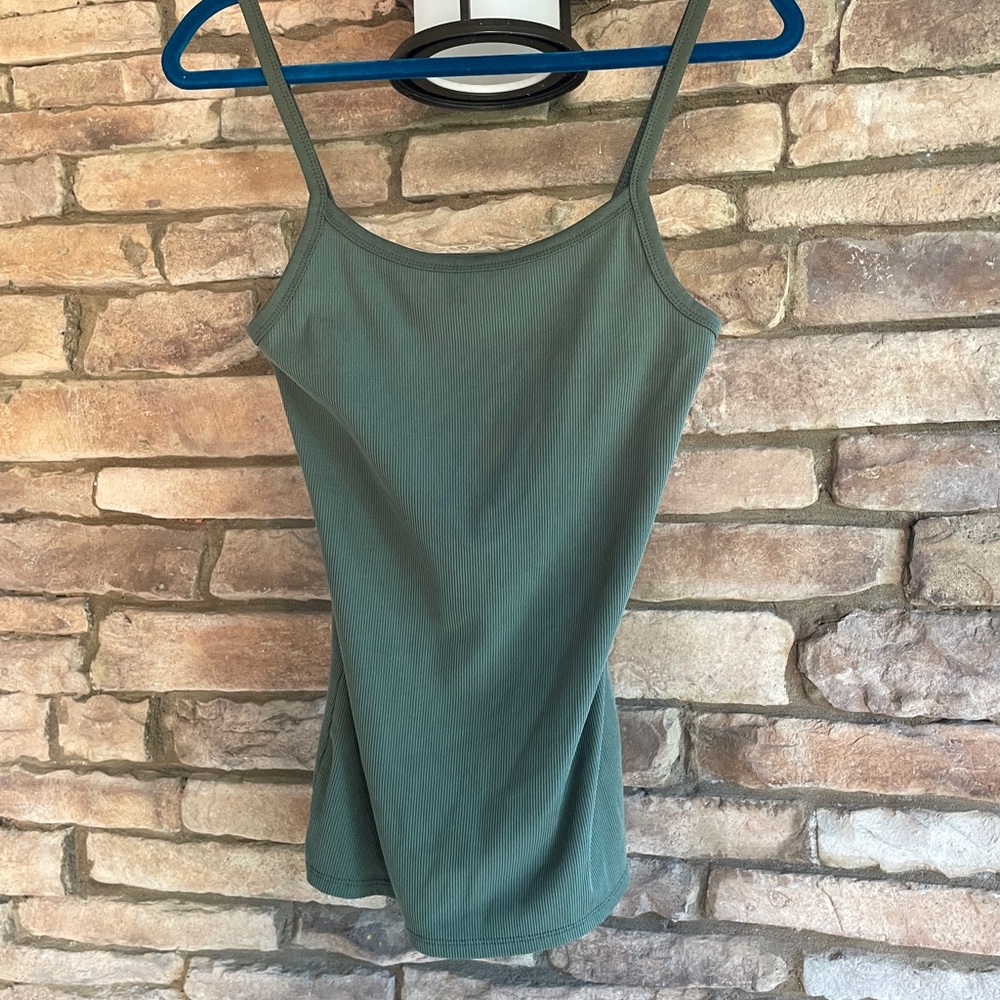 No Boundaries Olive Ribbed Spaghetti-Strap Tank